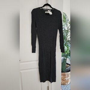 Charlise Elegant Gray Ribbed Knit Dress